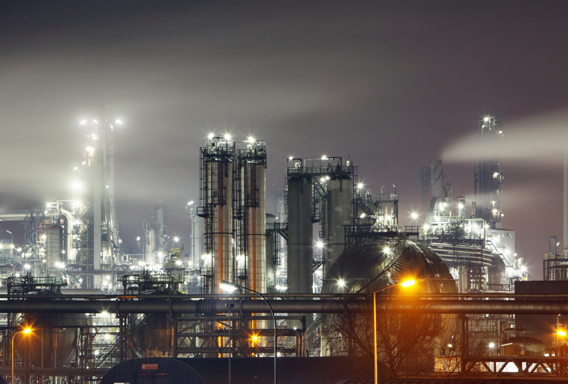 Refinery facility at night